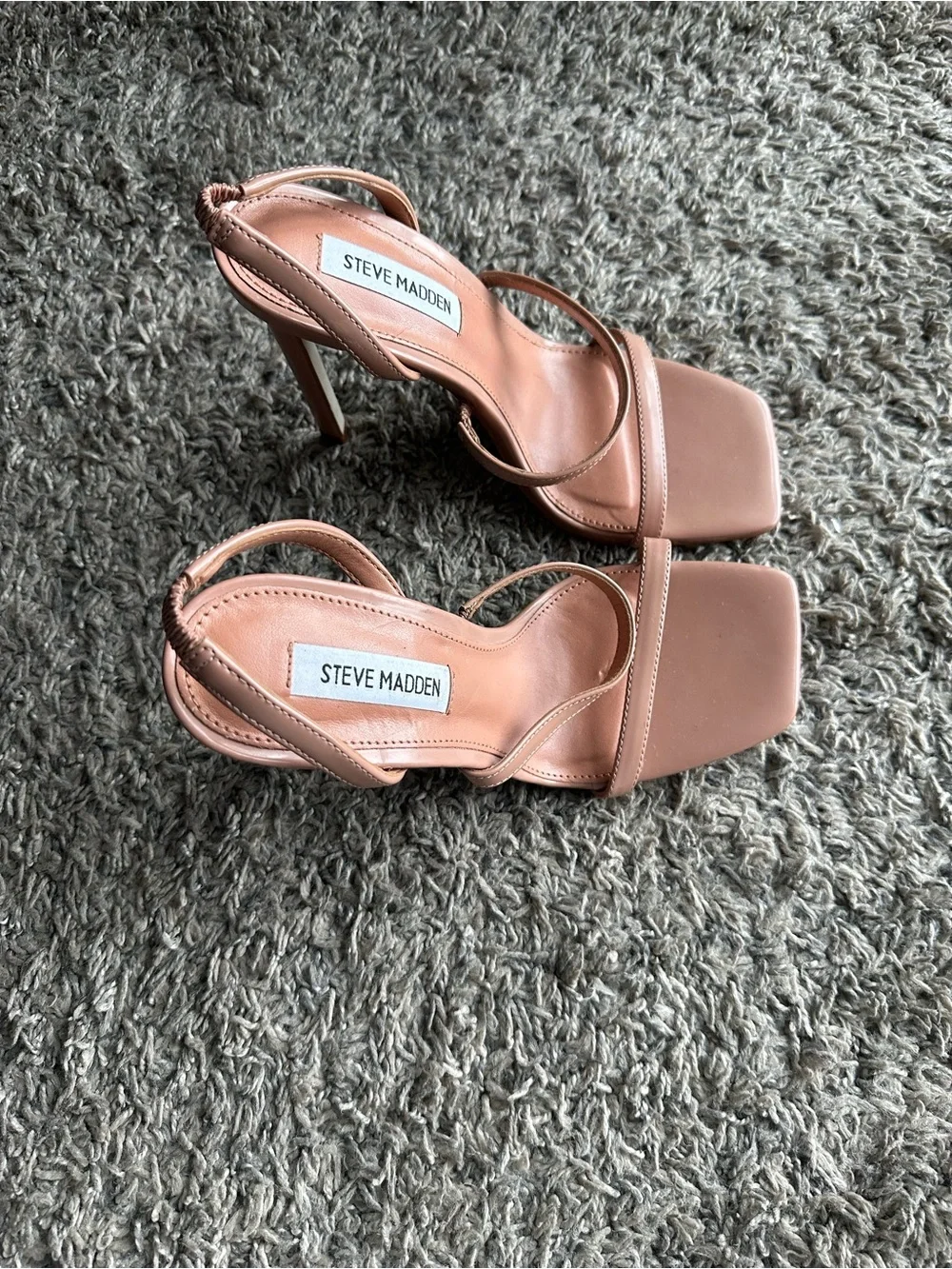 Steve Madden Nude Strappy Square-Toe Heels